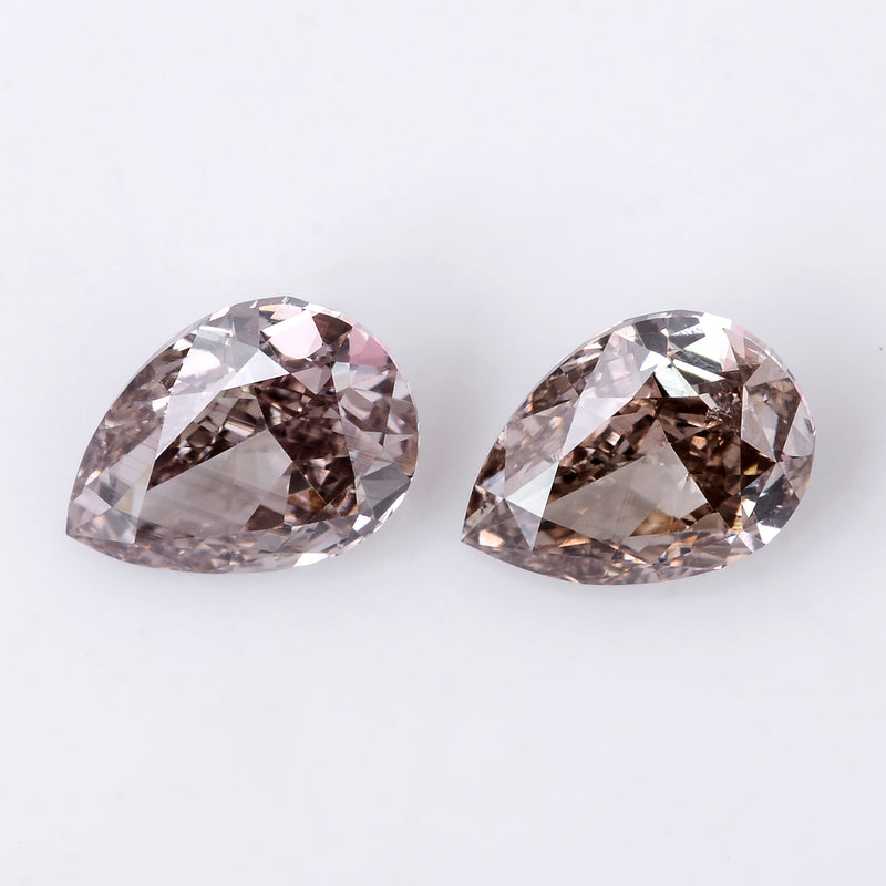 2 pcs Diamond  - 1.24 ct - Pear - Brown - VVS2 - SI1