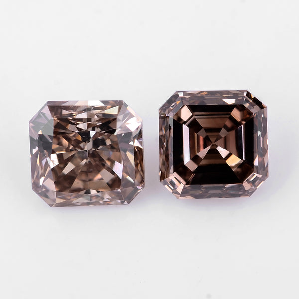 2 pcs Diamond  - 0.84 ct - Cushion - Brown