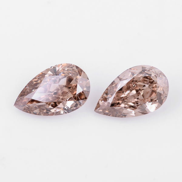 2 pcs Diamond  - 0.82 ct - Pear - Brown