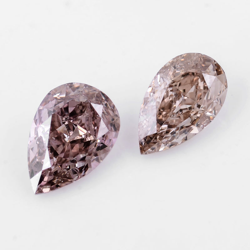 2 pcs Diamond  - 0.75 ct - Pear - Brown
