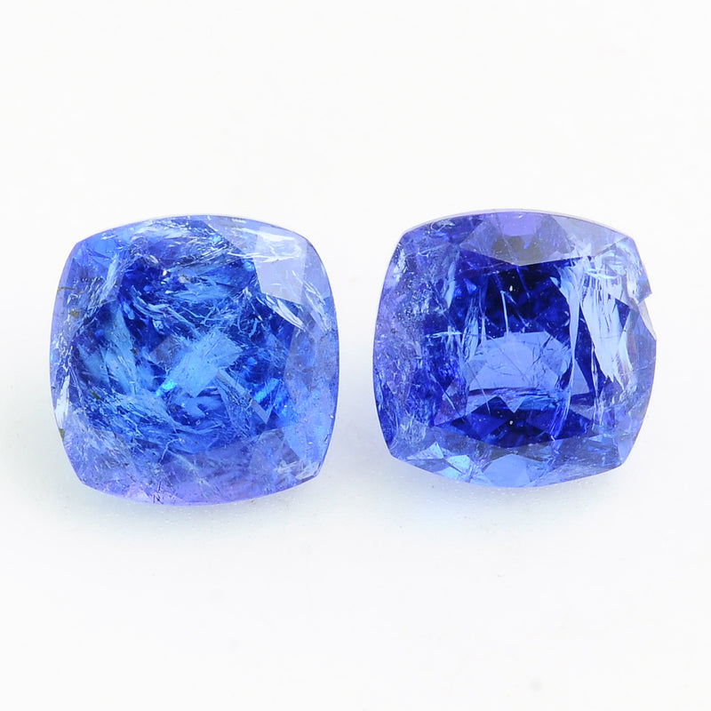 2 pcs Tanzanite  - 5.4 ct - Cushion - Violetish Blue - Transparent