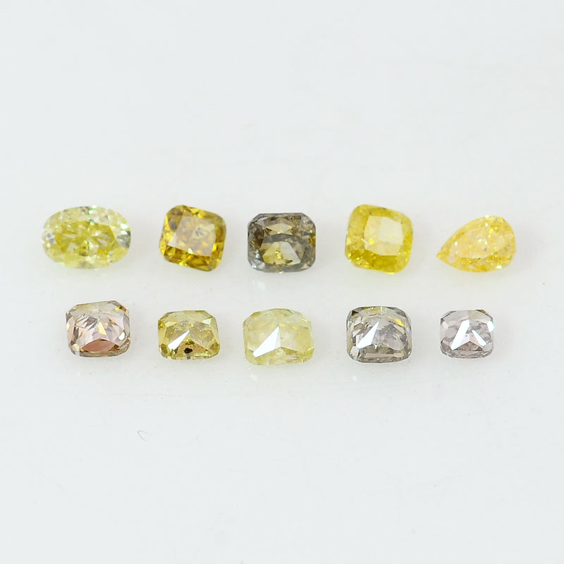 10 pcs Diamond  - 1.01 ct - Square, Cushion, Pear. - Natural Fancy to Fancy Vivid Yellow / Greenish Yellow / Purple / Purplish Pink / Orange / Yellowish Brown. - SI - I1