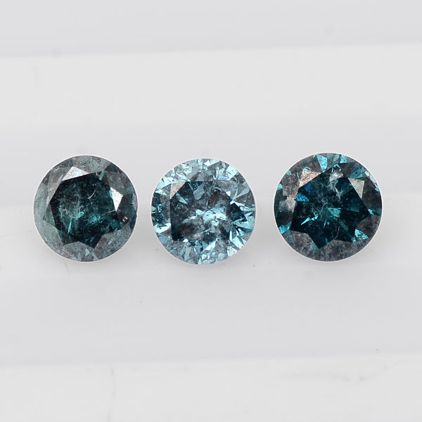 3 pcs Diamond  - 0.74 ct - ROUND - Fancy Vivid to Fancy Deep Blue / Greenish Blue. - I1 - I2