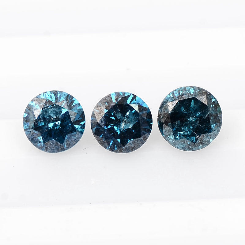 3 pcs Diamond  - 0.88 ct - ROUND - Fancy Deep Blue - I1 - I2