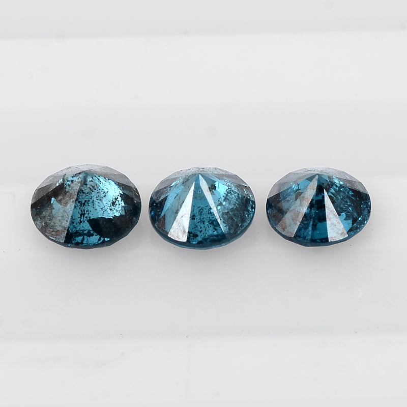 3 pcs Diamond  - 0.88 ct - ROUND - Fancy Deep Blue - I1 - I2