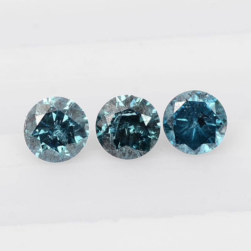 3 pcs Diamond  - 0.82 ct - ROUND - Fancy Deep Blue/Greenish Blue - I1 - I2