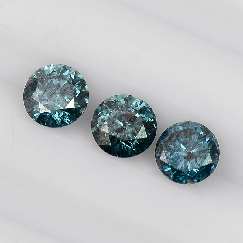 3 pcs Diamond  - 0.82 ct - ROUND - Fancy Deep Blue/Greenish Blue - I1 - I2