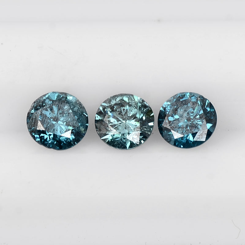 3 pcs Diamond  - 0.77 ct - ROUND - Fancy Intense to Fancy Vivid Blue - I1 - I2