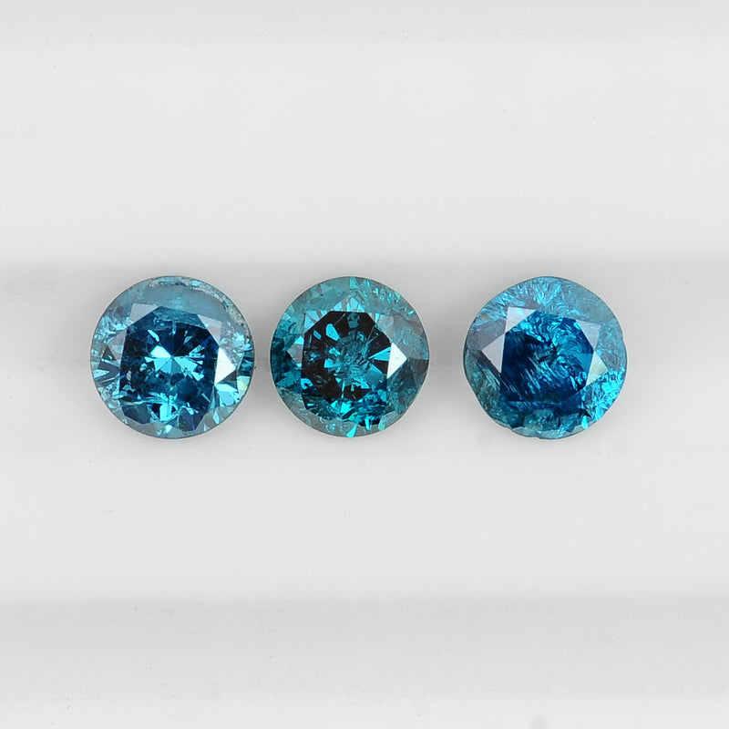 "3 pcs Diamond  - 0.72 ct - ROUND - Fancy Vivid to Fancy Deep Blue / Greenish Blue. - I2"