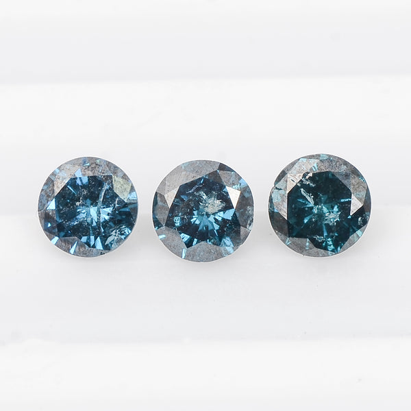 3 pcs Diamond  - 0.91 ct - ROUND - Fancy Deep Blue/Greenish Blue - I1 - I2