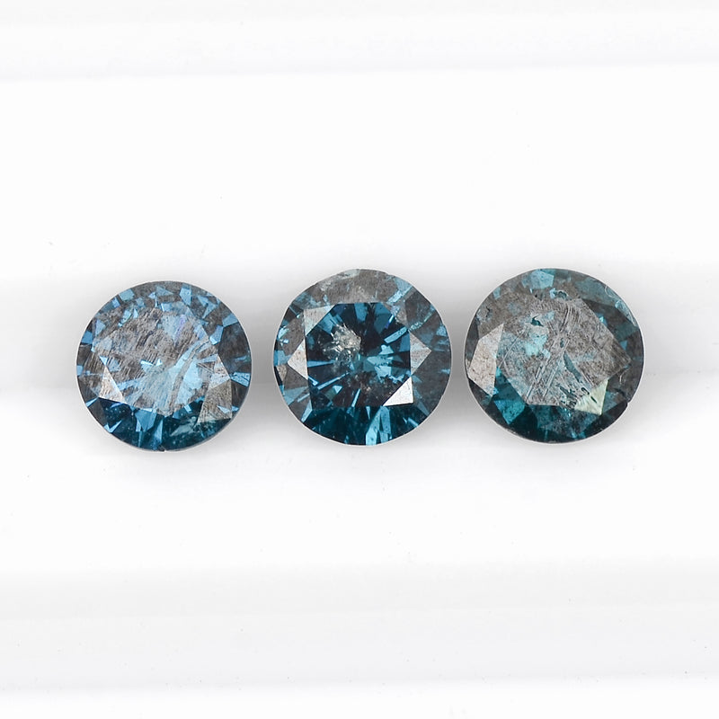 3 pcs Diamond  - 0.91 ct - ROUND - Fancy Deep Blue/Greenish Blue - I1 - I2