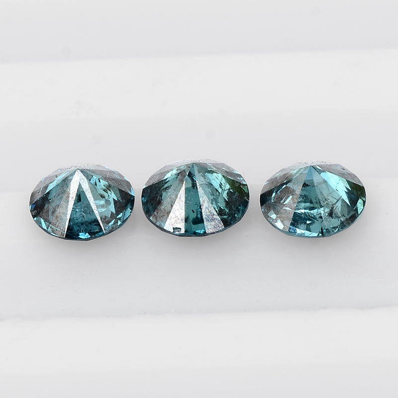 3 pcs Diamond  - 1.12 ct - ROUND - Fancy Deep Blue/Greenish Blue - I1 - I2