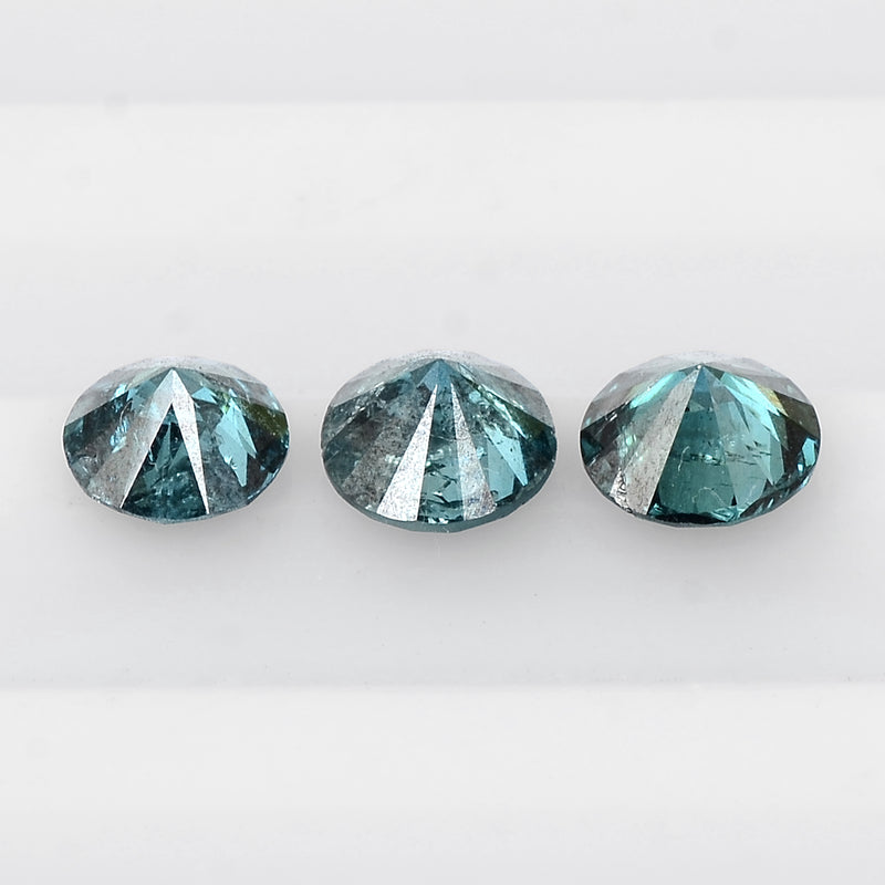3 pcs Diamond  - 1.08 ct - ROUND - Fancy Deep Greenish Blue - I2
