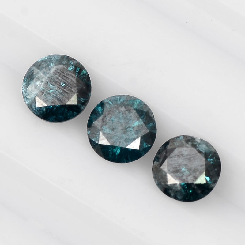 3 pcs Diamond  - 1.04 ct - ROUND - Fancy Deep to Fancy Dark Greenish Blue - I2