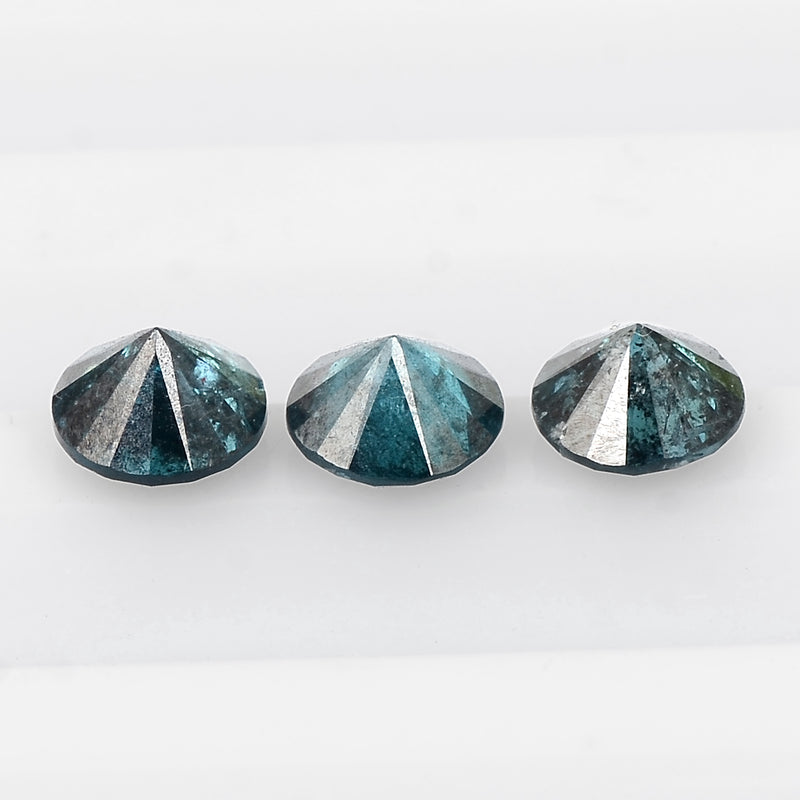 3 pcs Diamond  - 1.04 ct - ROUND - Fancy Deep to Fancy Dark Greenish Blue - I2