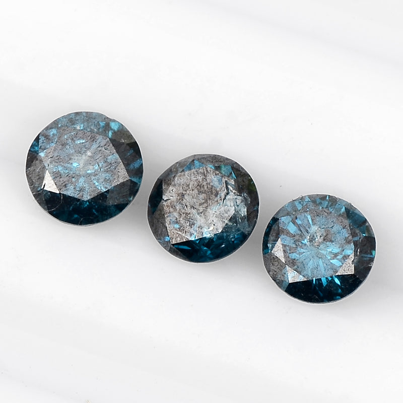 3 pcs Diamond  - 0.88 ct - ROUND - Fancy Deep Blue/Greenish Blue - I1 - I2