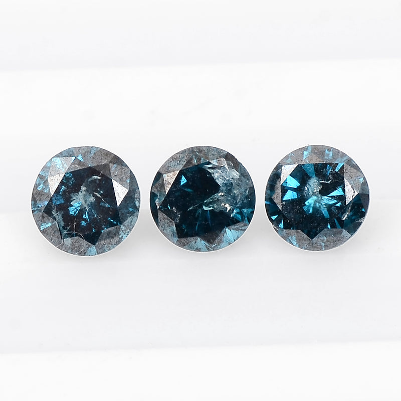 3 pcs Diamond  - 0.88 ct - ROUND - Fancy Deep Blue/Greenish Blue - I1 - I2