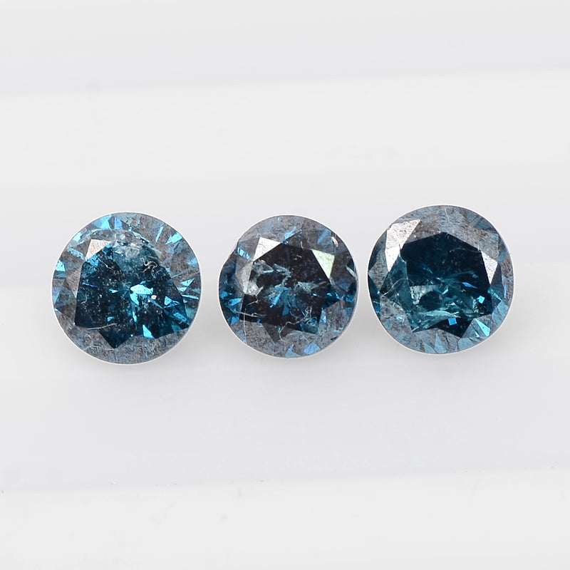 3 pcs Diamond  - 0.91 ct - ROUND - Fancy Deep to Fancy Dark Blue - I1 - I2