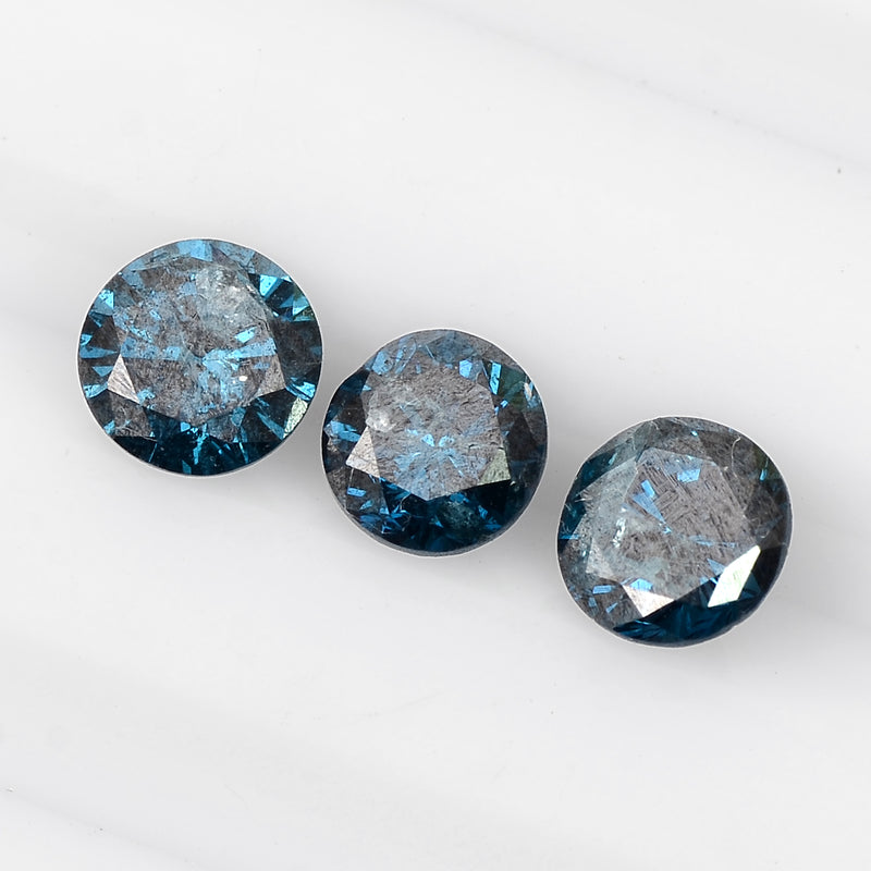 3 pcs Diamond  - 0.91 ct - ROUND - Fancy Deep to Fancy Dark Blue - I1 - I2