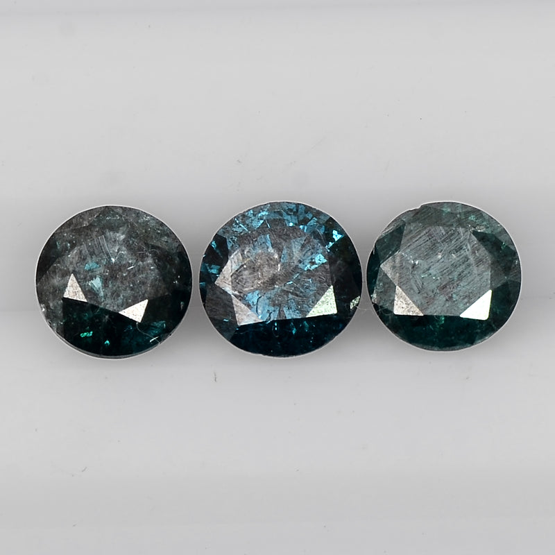 3 pcs Diamond  - 0.82 ct - ROUND - Fancy Deep to Fancy Dark Blue / Greenish Blue. - I2 - I3