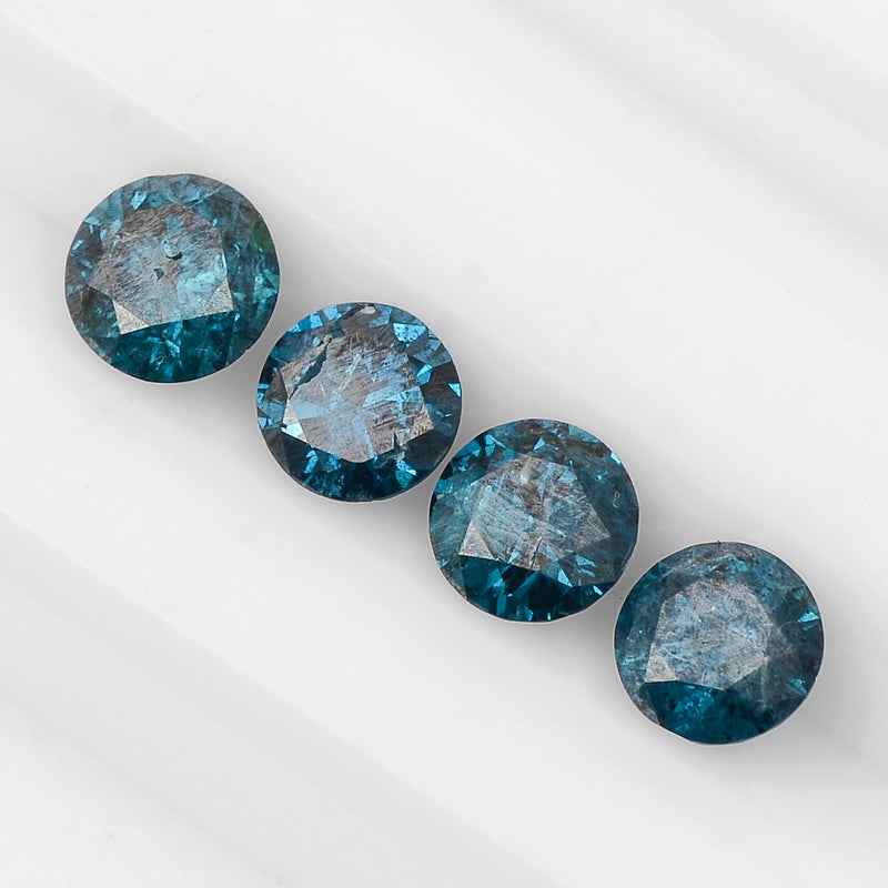4 pcs Diamond  - 0.83 ct - ROUND - Fancy Deep Blue/Greenish Blue - I2 - I3