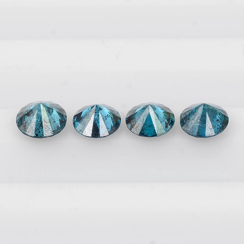 4 pcs Diamond  - 0.83 ct - ROUND - Fancy Deep Blue/Greenish Blue - I2 - I3