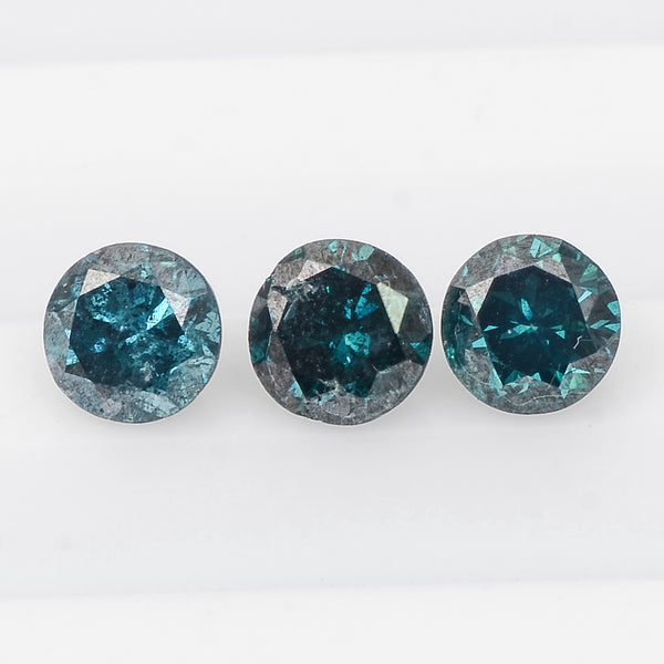 3 pcs Diamond  - 0.74 ct - ROUND - Fancy Deep to Fancy Dark Blue / Greenish Blue. - I1 - I2