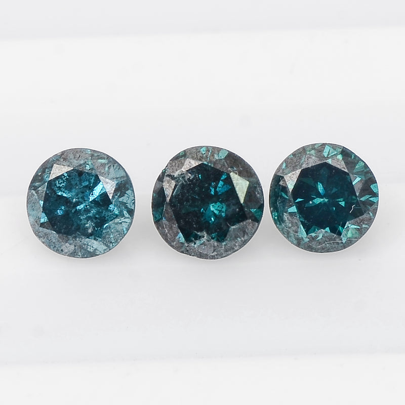 3 pcs Diamond  - 0.74 ct - ROUND - Fancy Deep to Fancy Dark Blue / Greenish Blue. - I1 - I2