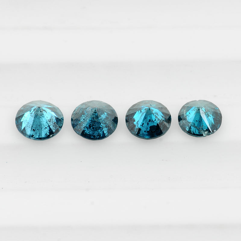 4 pcs Diamond  - 0.85 ct - ROUND - Fancy Intense to Fancy Deep Blue / Greenish Blue. - I2 - I3
