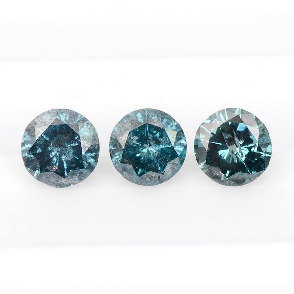 "3 pcs Diamond  - 1.2 ct - ROUND - Fancy Vivid to Fancy Deep Greenish Blue / Grayish Blue. - I1 - I2"