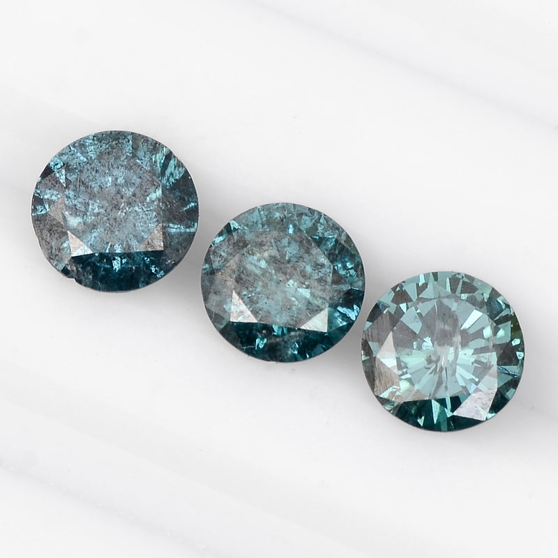 "3 pcs Diamond  - 1.2 ct - ROUND - Fancy Vivid to Fancy Deep Greenish Blue / Grayish Blue. - I1 - I2"