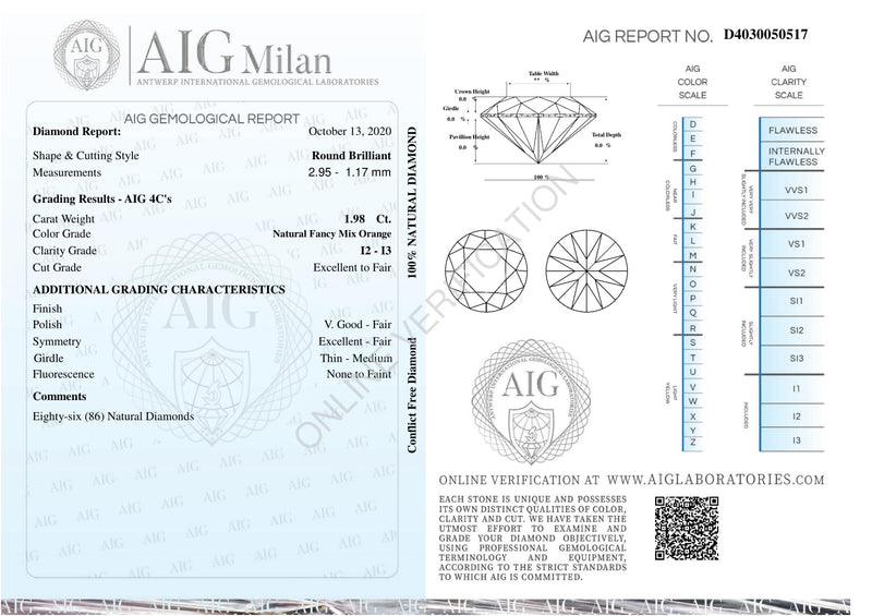 1.98 Carat Round Fancy Mix Orange Diamond-AIG Certified