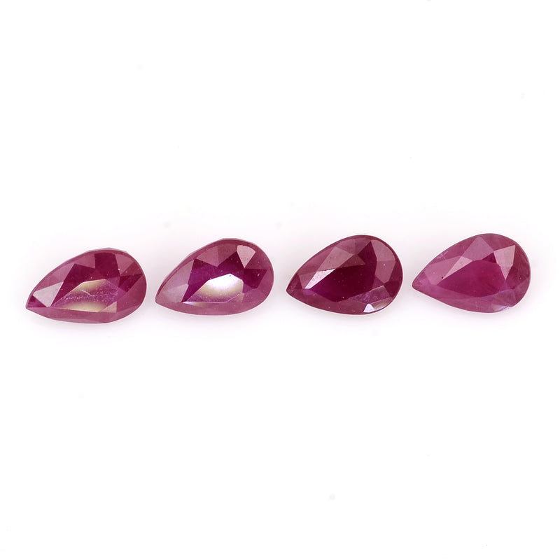 4 pcs Ruby  - 1.93 ct - Pear - Purplish Red