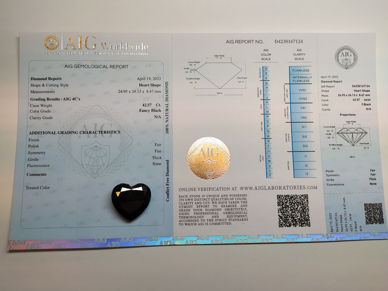 Heart Fancy Black Color Diamond 42.57 Carat - AIG Certified