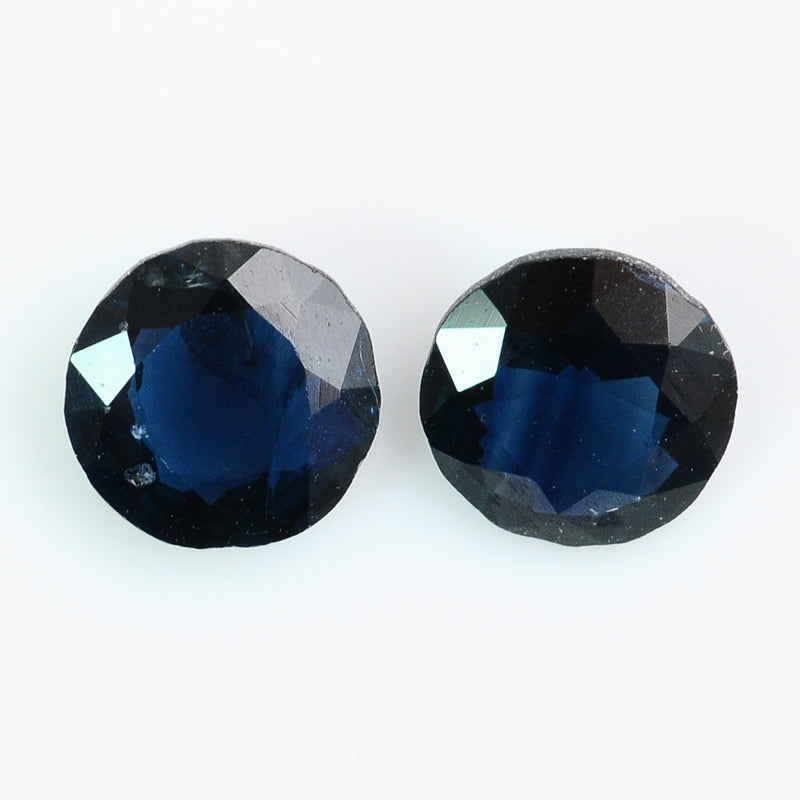 2 pcs Sapphire  - 1.21 ct - ROUND - Dark Blue