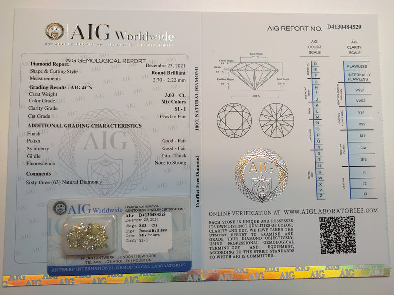 Round Mix Colors Color Diamond 3.03 Carat - AIG Certified