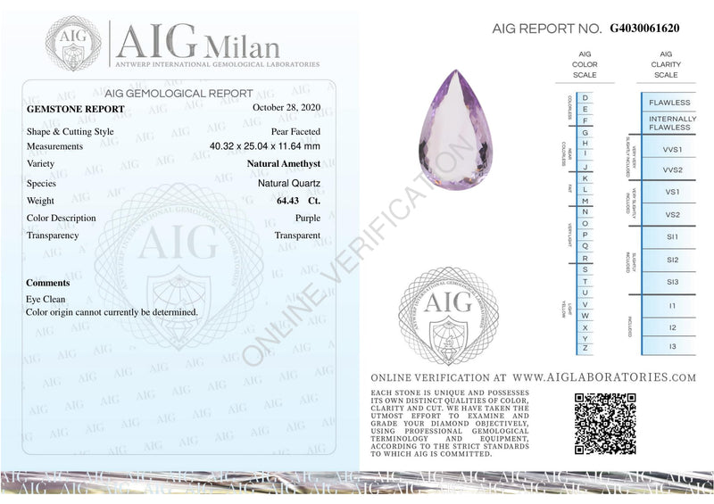 64.43 Carat Pear Purple Amethyst Gemstone