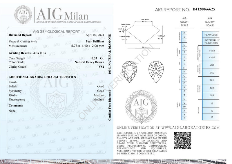 0.33 Carat Brilliant Pear Fancy Brown VS2 Diamond-AIG Certified