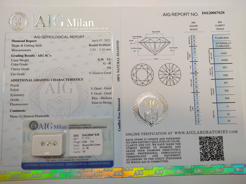 0.36 Carat Brilliant Round G-H VS Diamonds-AIG Certified
