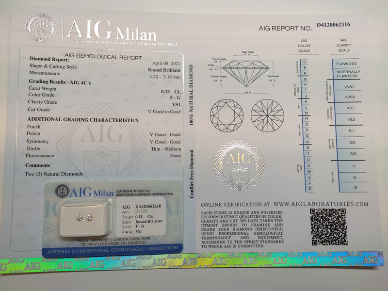 0.23 Carat Brilliant Round F-G VS1 Diamonds-AIG Certified