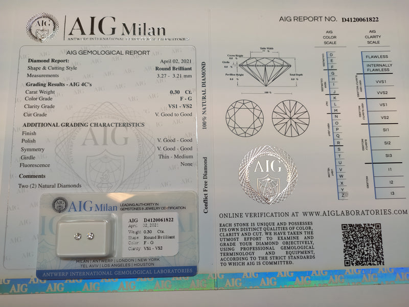 0.30 Carat Brilliant Round F-G VS1 - VS2 Diamonds-AIG Certified
