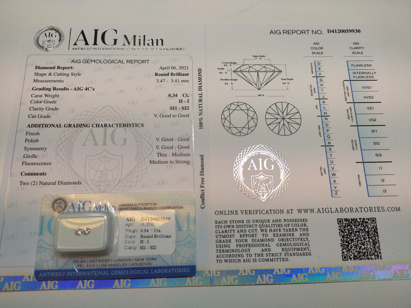 0.34 Carat Brilliant Round H-I SI1-SI2 Diamonds-AIG Certified