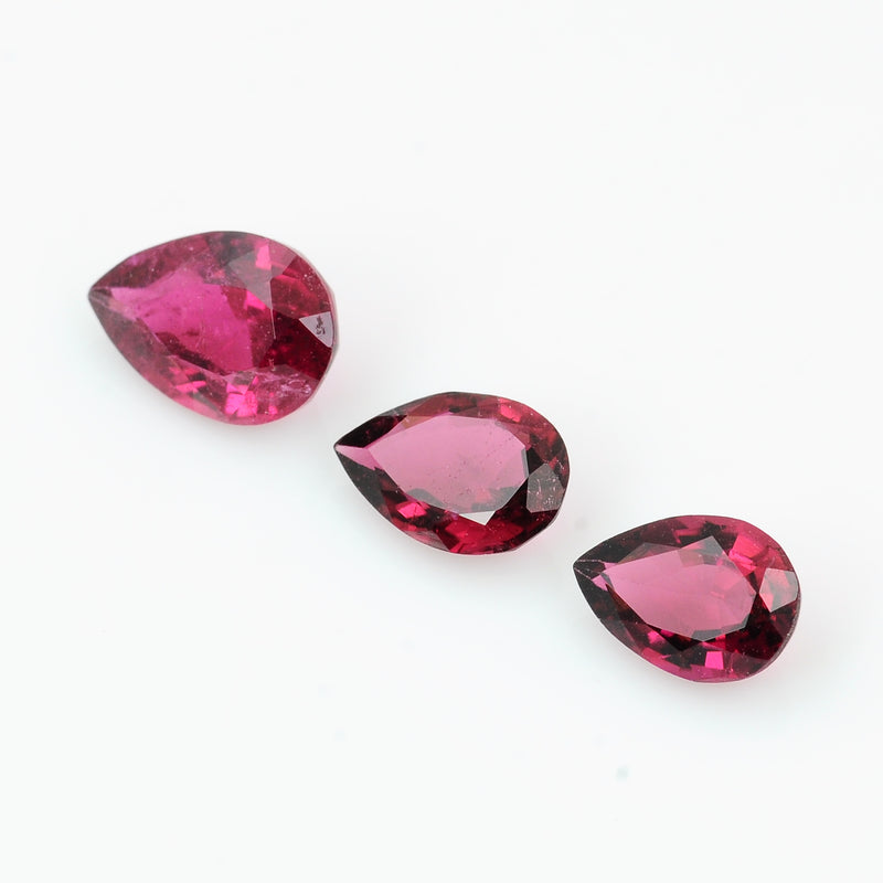 3 pcs Rubellite  - 3.06 ct - Pear - Pink