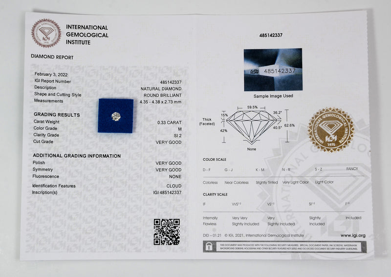 Round M Color Diamond 0.33 Carat - IGI Certified