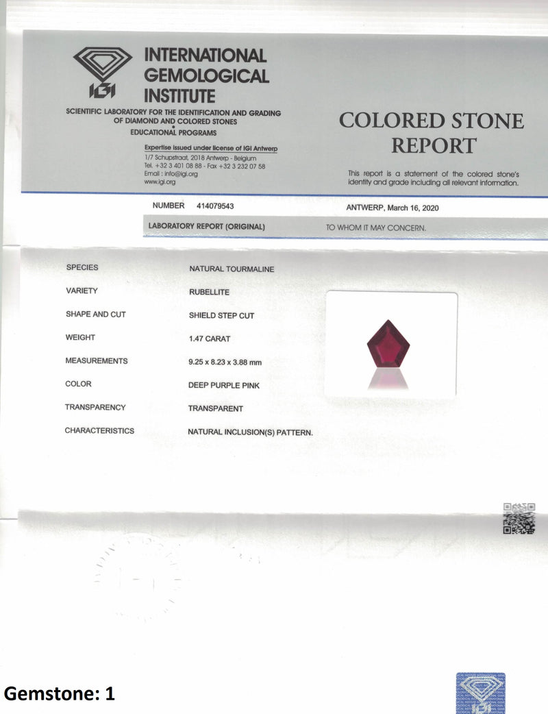1.44 Carat Pink Color Shield Tourmaline Gemstone