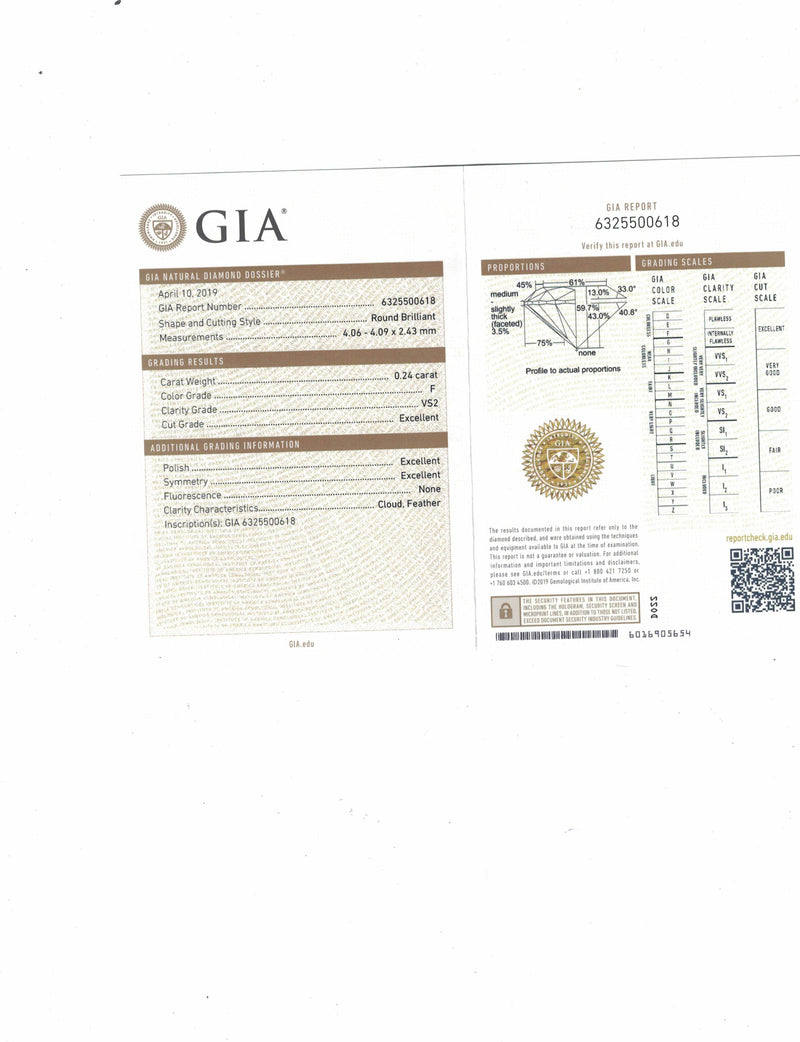 0.24 Carat Brilliant Round F VS2 Diamond-GIA Certified