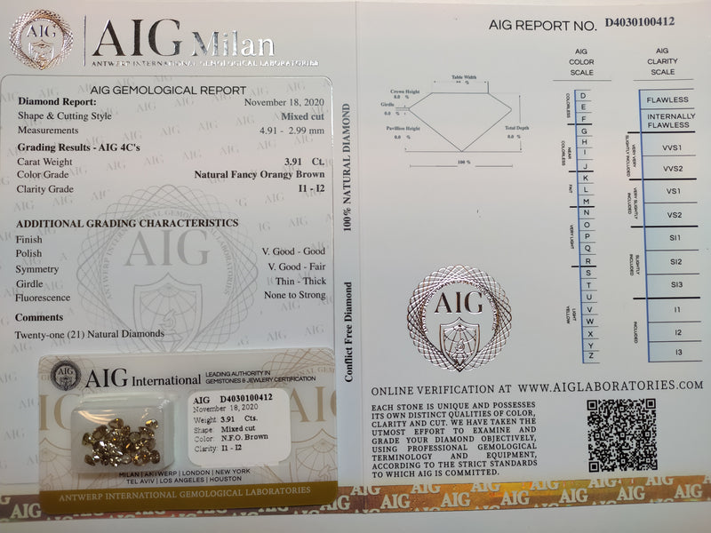3.91 Carat Mixed Cut Mixed-Shape Fancy Orangy Brown I1-I2 Diamonds-AIG Certified