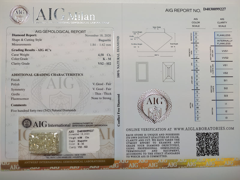 4.58 Carat Brilliant Baguette K-M VS2-SI2 Diamonds-AIG Certified