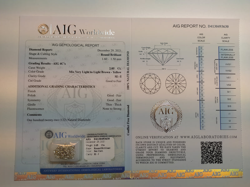 Round Mix Very Light to Light Brown - Yellow Color Diamond 2.05 Carat - AIG Certified