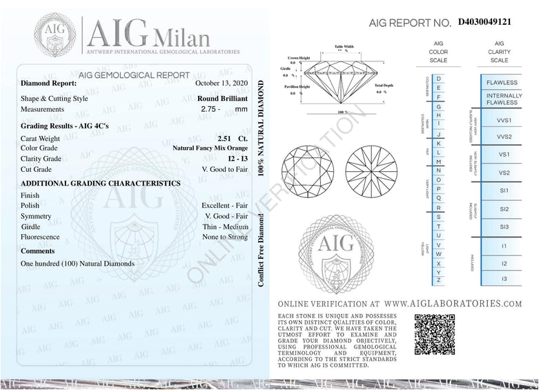 2.51 Carat Round Fancy Mix Orange Diamond-AIG Certified